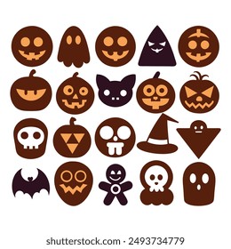 Create a spooky atmosphere with our "Silhouette Halloween Hand Drawn Vector Icon Set." This collection of hand-drawn Halloween icons includes ghosts, pumpkins, bats, witches, and more.