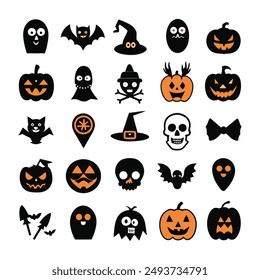 Create a spooky atmosphere with our "Silhouette Halloween Hand Drawn Vector Icon Set." This collection of hand-drawn Halloween icons includes ghosts, pumpkins, bats, witches, and more.