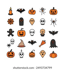 Create a spooky atmosphere with our "Silhouette Halloween Hand Drawn Vector Icon Set." This collection of hand-drawn Halloween icons includes ghosts, pumpkins, bats, witches, and more.