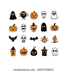 Create a spooky atmosphere with our "Silhouette Halloween Hand Drawn Vector Icon Set." This collection of hand-drawn Halloween icons includes ghosts, pumpkins, bats, witches, and more.