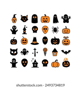 Create a spooky atmosphere with our "Silhouette Halloween Hand Drawn Vector Icon Set." This collection of hand-drawn Halloween icons includes ghosts, pumpkins, bats, witches, and more.