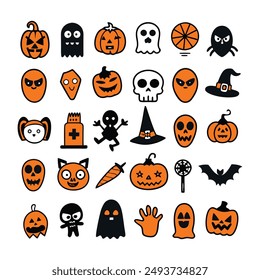 Create a spooky atmosphere with our "Silhouette Halloween Hand Drawn Vector Icon Set." This collection of hand-drawn Halloween icons includes ghosts, pumpkins, bats, witches, and more.