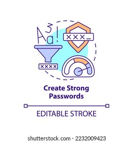 Create strong password concept icon. Login security. Phone safety. Reliable lock data abstract idea thin line illustration. Isolated outline drawing. Editable stroke. Arial, Myriad Pro-Bold fonts used