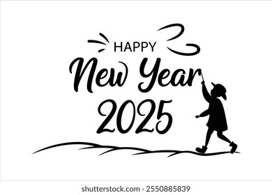 crie desenhos de título impressionante "feliz ano novo 2025" com este texto vetorial moderno e personalizável. perfeito para cartões de saudação festivos, banners e projetos criativos.