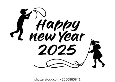 crie desenhos de título impressionante "feliz ano novo 2025" com este texto vetorial moderno e personalizável. perfeito para cartões de saudação festivos, banners e projetos criativos.