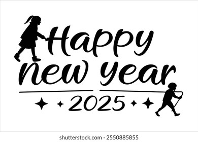 crie desenhos de título impressionante "feliz ano novo 2025" com este texto vetorial moderno e personalizável. perfeito para cartões de saudação festivos, banners e projetos criativos.