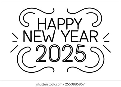 create stunning "happy new year 2025" title designs with this modern and customizable vector text. perfect for festive greeting cards, banners, and creative projects.