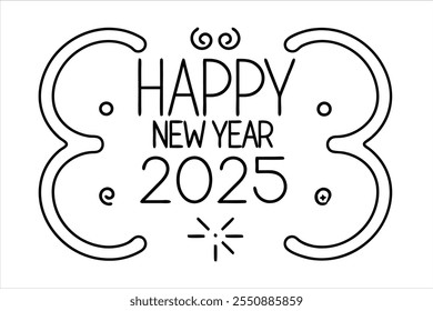 crie desenhos de título impressionante "feliz ano novo 2025" com este texto vetorial moderno e personalizável. perfeito para cartões de saudação festivos, banners e projetos criativos.