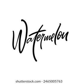 Create Eine stilvolle Wassermelonen-Textkunst mit moderner Typografie, handgefertigt auf einem glatten weißen Hintergrund