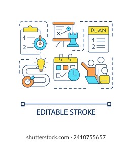 Create successful business strategy concept icon. Startup boosting. Corporate development plan abstract idea thin line illustration. Isolated outline drawing. Editable stroke. Arial font used