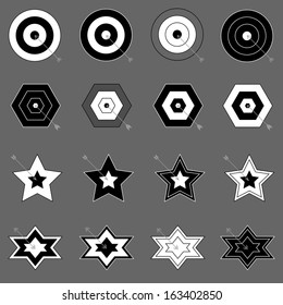 Create target and arrow icons on gray background, stock vector