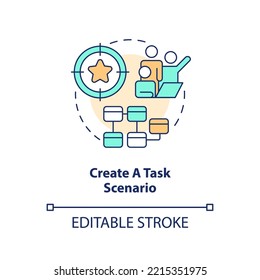 Create task scenario concept icon. Determine usability testing goals. Work strategy abstract idea thin line illustration. Isolated outline drawing. Editable stroke. Arial, Myriad Pro-Bold fonts used