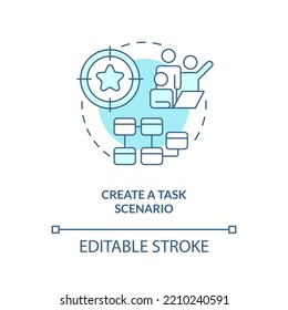 Create task strategy turquoise concept icon. Create usability testing goals abstract idea thin line illustration. Isolated outline drawing. Editable stroke. Arial, Myriad Pro-Bold fonts used