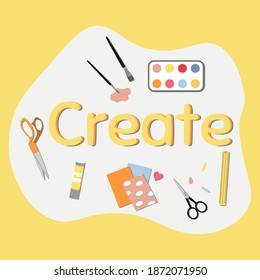 Create team supplies workshop vector hand drawn illustration