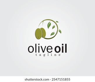create two olives hanging from a circular twig logo design
