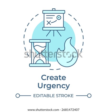 Create urgence soft blue concept icon. Importance of acting immediately. Kotter change management model. Round shape line illustration. Abstract idea. Graphic design. Easy to use in presentation