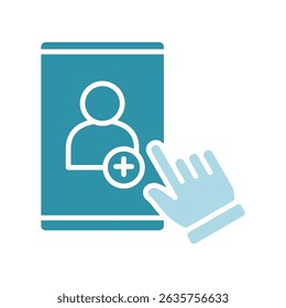 Create Usuario doble tono de color azul, mini icono de ilustración. uso para el concepto moderno, impresión, interfaz de usuario, kit de UX, Web y desarrollo de App. Vector relacionado con la gestión de Cuentas, ecommerce, banca y finanzas.