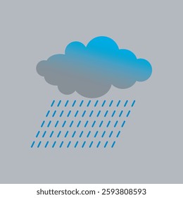 Create a vector icon illustration of a cloud with rain featuring a fluffy cloud with raindrops falling beneath it to represent rainy weather or precipitation