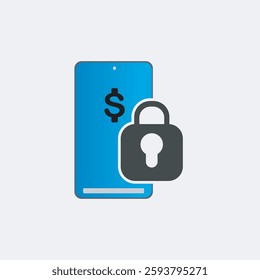 Create a vector icon illustration of a phone with a lock and a dollar sign. The icon should have a modern and minimalist design, featuring a smartphone with a padlock and a dollar symbol