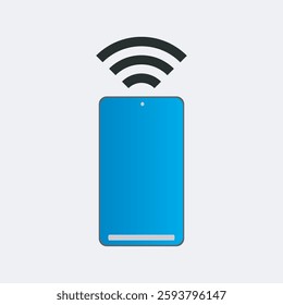 Create a vector icon illustration of a phone with a WiFi signal. The icon should have a modern and minimalist design, featuring a smartphone with WiFi signal waves to represent wireless connectivity