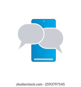  Create a vector icon illustration of a phone with a text bubble. The icon should have a modern and minimalist design, featuring a smartphone with a speech bubble to represent messaging