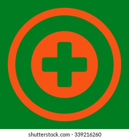 Create vector icon. Style is flat rounded symbol, orange color, rounded angles, green background.