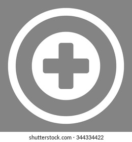 Create vector icon. Style is flat rounded symbol, white color, rounded angles, gray background.