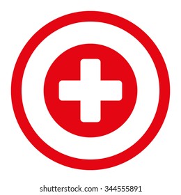 Create vector icon. Style is flat rounded symbol, intensive red color, rounded angles, white background.