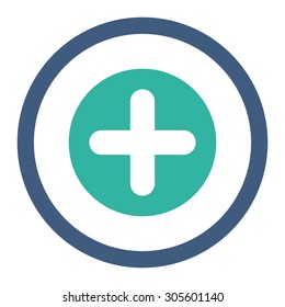 Create vector icon. This rounded flat symbol is drawn with cobalt and cyan colors on a white background.