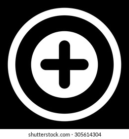 Create vector icon. This rounded flat symbol is drawn with white color on a black background.