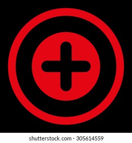 Create vector icon. This rounded flat symbol is drawn with red color on a black background.