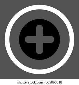 Create vector icon. This rounded flat symbol is drawn with black and white colors on a gray background.
