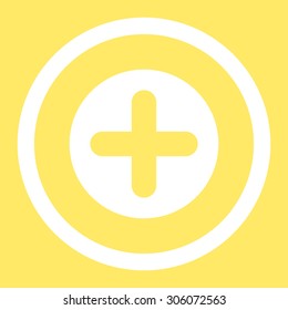 Create vector icon. This rounded flat symbol is drawn with white color on a yellow background.