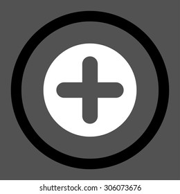 Create vector icon. This rounded flat symbol is drawn with black and white colors on a gray background.