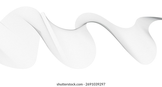 "Create a vector illustration of a soft, light gray abstract wave on a white background. The wave should have smooth, flowing curves with thin, semi-transparent lines and a minimalistic design."