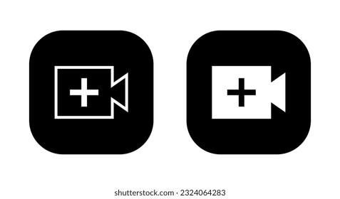 Create video icon vector isolated on square background. Upload videos button