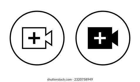 Create video icon vector. Upload videos button isolated on circle background