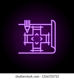 create visuals outline icon. Elements of Game development in neon style icons. Simple icon for websites, web design, mobile app, info graphics