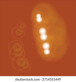 Create un brillo cálido y atmosférico en sus diseños con este cautivador paquete de orbes de luz naranja abstracto y efectos de destellos de lente sobre un rico fondo rojizo-naranja. La composición presenta una Vertical al