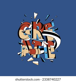 crear estilo de palabra. ilustración vectorial con letras a mano y elementos de decoración. Dibujo para impresiones en camisetas y bolsas, papeleras o afiches.