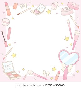 create your beauty with these cute cosmetics and make up tools theme frame, vector illustration