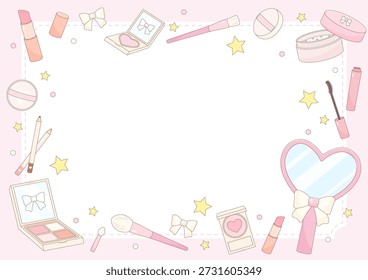 create your beauty with these cute cosmetics and make up tools theme frame, vector illustration