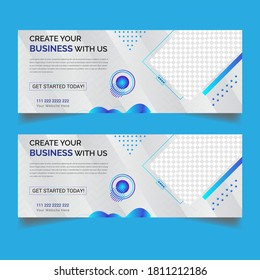 Create your Business idea with us social media cover template design.Color Sky, Blue and white
