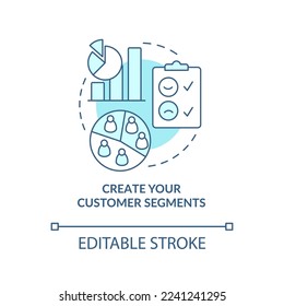 Create your customer segments blue concept icon. Get started with segmentation abstract idea thin line illustration. Isolated outline drawing. Editable stroke. Arial, Myriad Pro-Bold fonts used