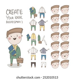 Create your ideal Businessman. Vector set of details to create a character