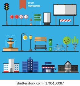 Create your own city - flat constructor kit. Huge collection of infographic vector elements.