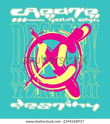 Create Your Own Destiny slogan in Y2K graphic style. The design includes a happy emoji icon, adding a playful and positive vibe to the  message