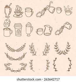 Create your own hand drawn coffee shop unique logo.Doodle vintage stylish signs.