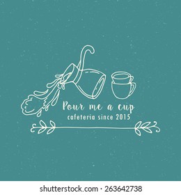 Create your own hand drawn coffee shop unique logo.Doodle vintage stylish signs.
