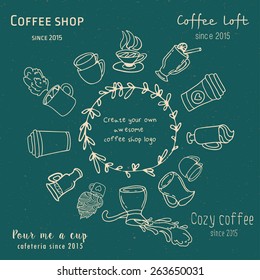 Create your own handdrawn hipster coffee shop  doodle logo